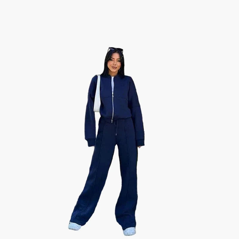 Damen Oversize Trainingsanzug Zweiteiler Freizeit Set mit weiter Hose und Jacke – Modernes Streetwear Outfit