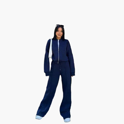 Damen Oversize Trainingsanzug Zweiteiler Freizeit Set mit weiter Hose und Jacke – Modernes Streetwear Outfit