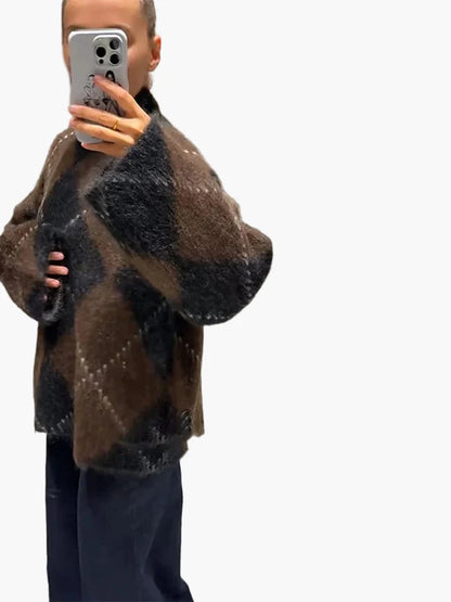 Damen Oversize Pullover im Karo-Design für stilvolle Herbst- und Winterlooks