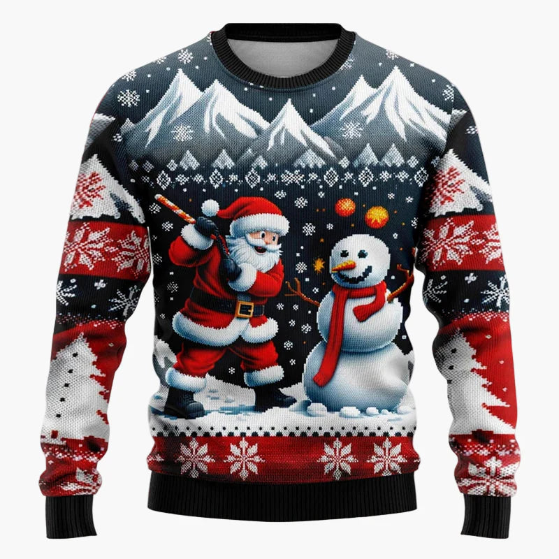 Unisex Weihnachtspullover mit Santa und Schneemann – Lustiger Pullover für Weihnachten, Winter & Feier