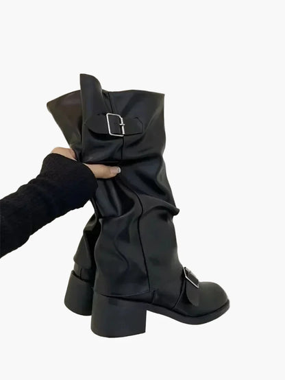 Damen Kniehohe Stiefel mit Schnallen – Modischer Urban-Style für Herbst und Winter