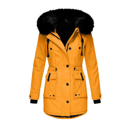 Damen Winterjacke Vintage Stil mit Kapuze und Fellkragen – Eleganter Mantel für Alltag & Freizeit