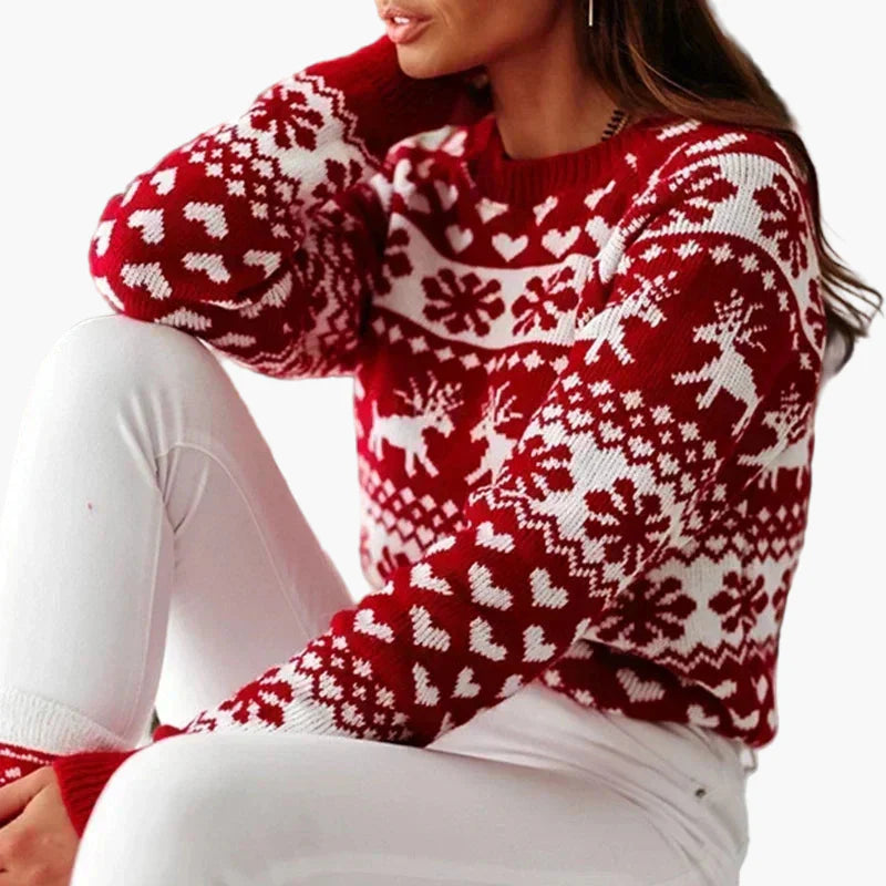 Damen Weihnachtspullover mit Rentier- und Herzmotiv – Bequemer Winterpullover für festliche Anlässe
