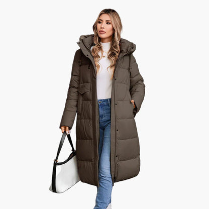 Damen Winter Steppmantel mit Kapuze – Langer, warmer Parka für Alltag und Freizeit
