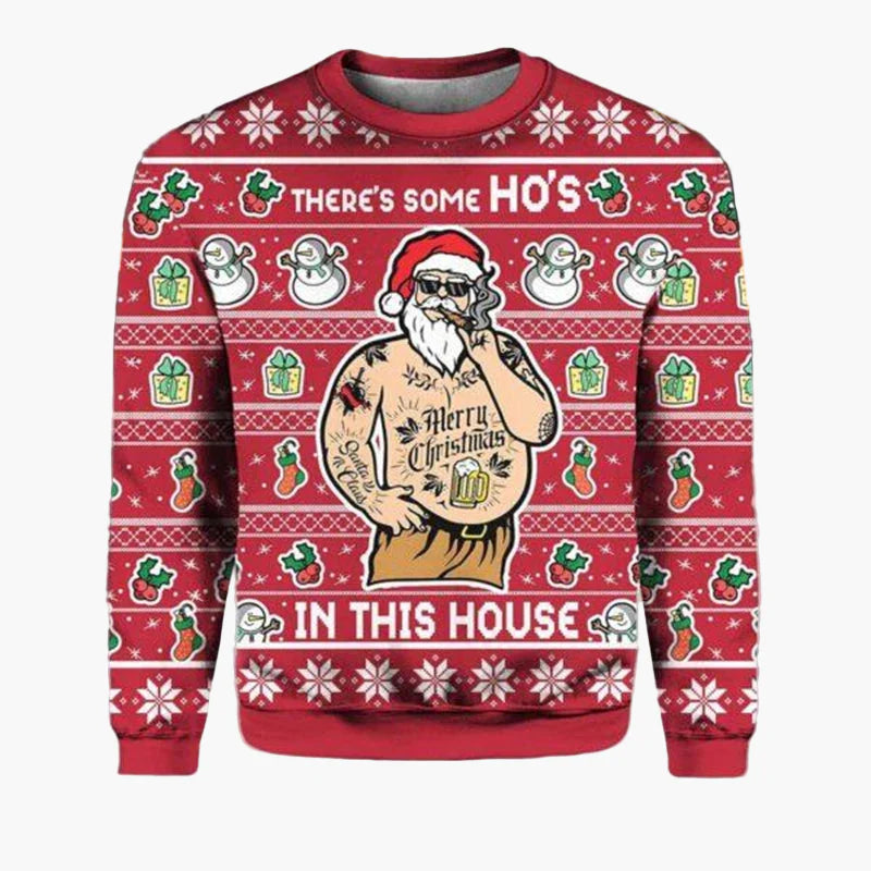 Herren Ugly Christmas Sweater Biker Santa – Lustiger Weihnachts-Pullover im Motorrad-Design