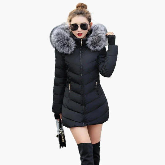 Damen Winter Steppmantel mit Kapuze und Fellkragen – Eleganter City-Look für kalte Tage