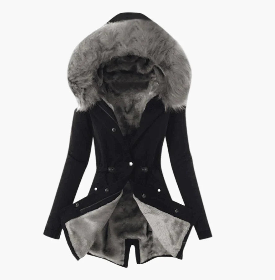 Damen Winterjacke mit Kapuze und Kunstfell – Eleganter Parka für kalte Tage