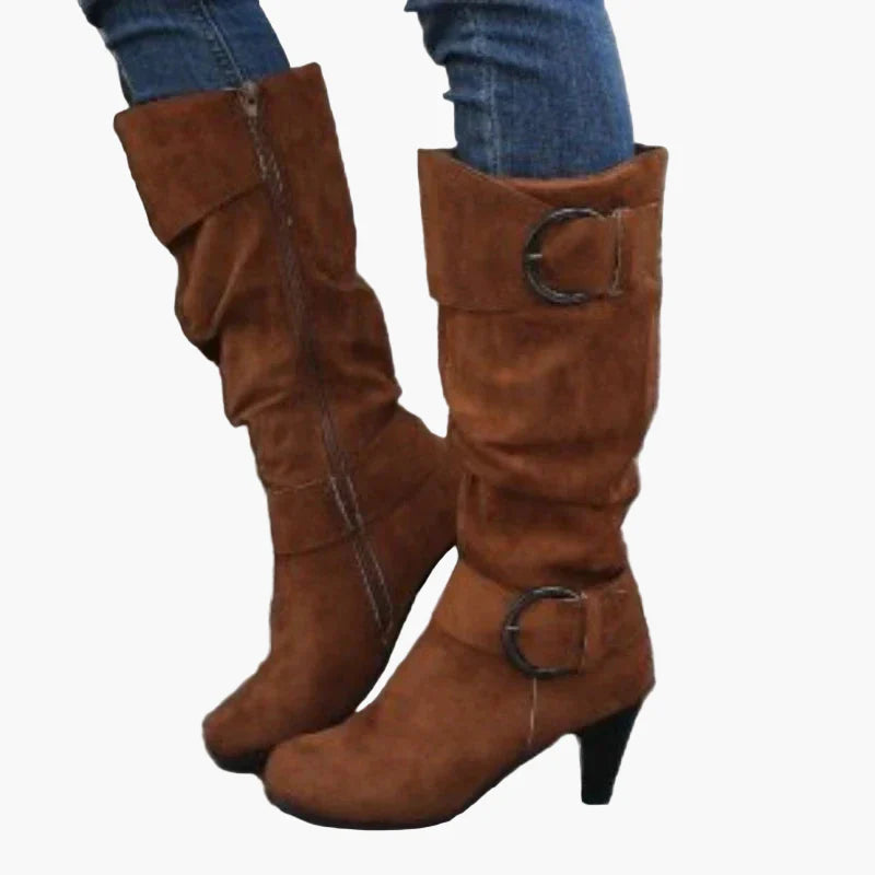 Damen Stiefeletten mit Absatz und Schnalle – Modische hohe Stiefel für Alltag und Büro