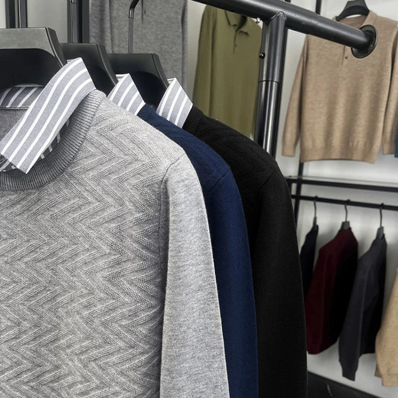 Herren Pullover mit Streifenhemdkragen – Eleganter Business Casual Look für Büro und Alltag