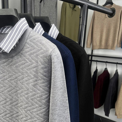 Herren Pullover mit Streifenhemdkragen – Eleganter Business Casual Look für Büro und Alltag