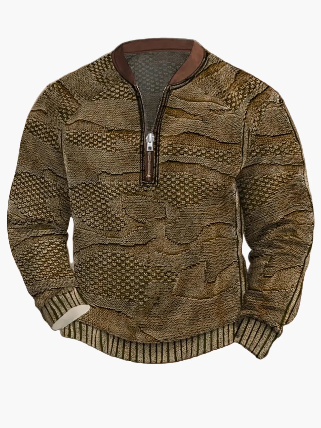Herren Pullover mit Vintage-Look und halbem Reißverschluss – Stilvoller Freizeit-Sweater für Alltag und Outdoor