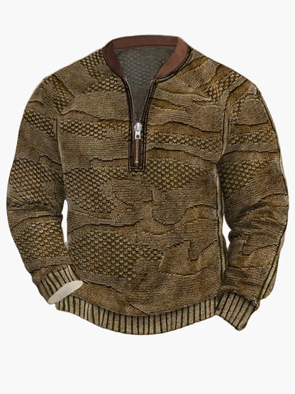 Herren Pullover mit Vintage-Look und halbem Reißverschluss – Stilvoller Freizeit-Sweater für Alltag und Outdoor