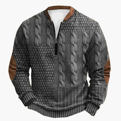 Herren Strickpullover mit halbem Reißverschluss – Modischer Freizeit-Sweater im Patchwork-Look