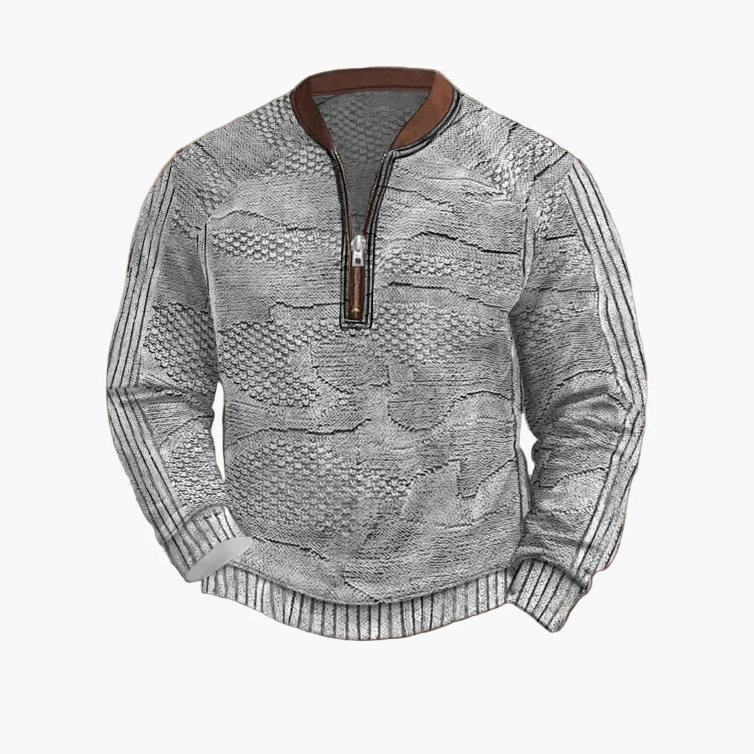 Herren Pullover mit Vintage-Look und halbem Reißverschluss – Stilvoller Freizeit-Sweater für Alltag und Outdoor