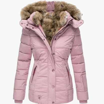 Damen Winter Steppjacke mit Kapuze und Kunstfell – Eleganter, taillierter Parka für kalte Tage