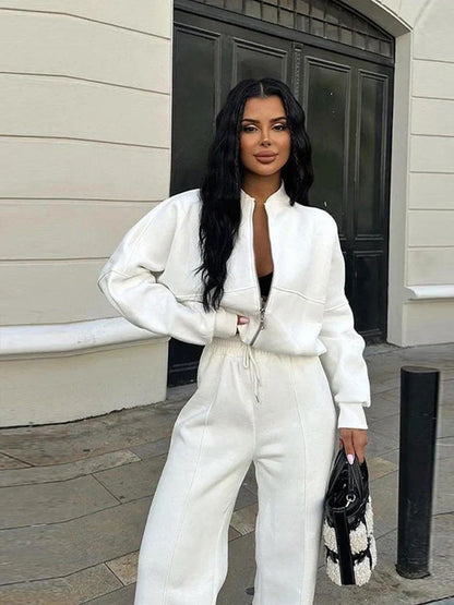 Damen Oversize Trainingsanzug Zweiteiler Freizeit Set mit weiter Hose und Jacke – Modernes Streetwear Outfit