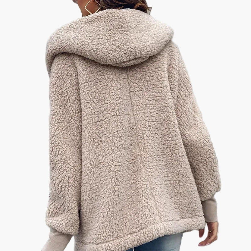 Damen Kuschelige Oversize Teddyjacke mit Kapuze – Trendiger Wintermantel für Alltag und Freizeit