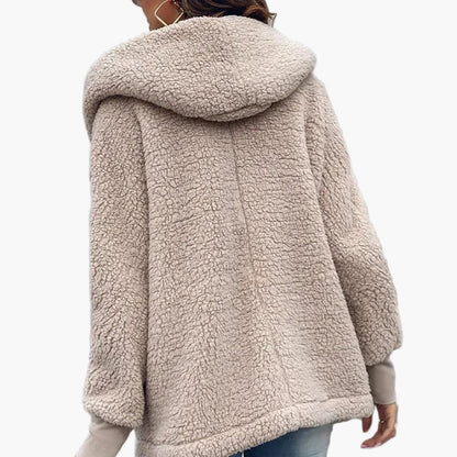 Damen Kuschelige Oversize Teddyjacke mit Kapuze – Trendiger Wintermantel für Alltag und Freizeit