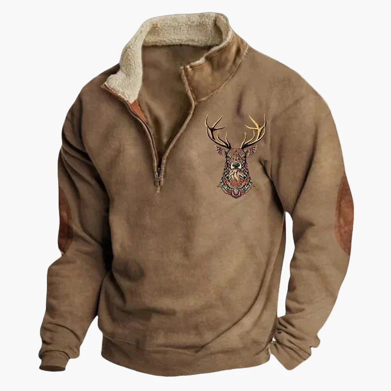 Herren Wild West Vintage Outdoor Pullover im Cowboy-Stil mit Stehkragen