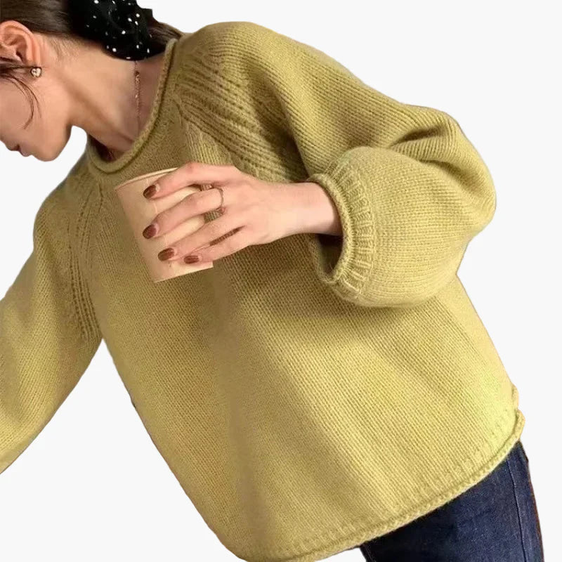 Damen Pullover im französischen Stil – Bequemer weiter Strickpullover für Alltag und Freizeit
