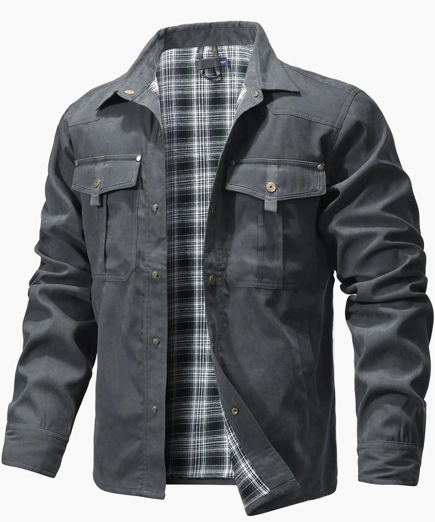 Herren Freizeit Shacket Flanell Gefüttertes Overshirt Westernstil Übergangsjacke mit Druckknöpfen