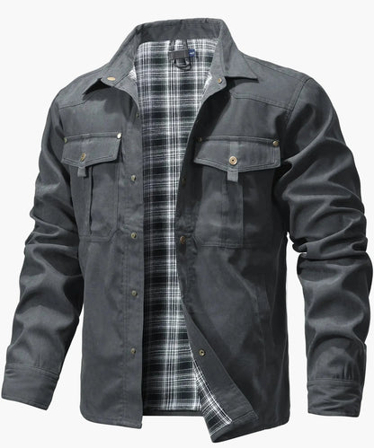 Herren Freizeit Shacket Flanell Gefüttertes Overshirt Westernstil Übergangsjacke mit Druckknöpfen