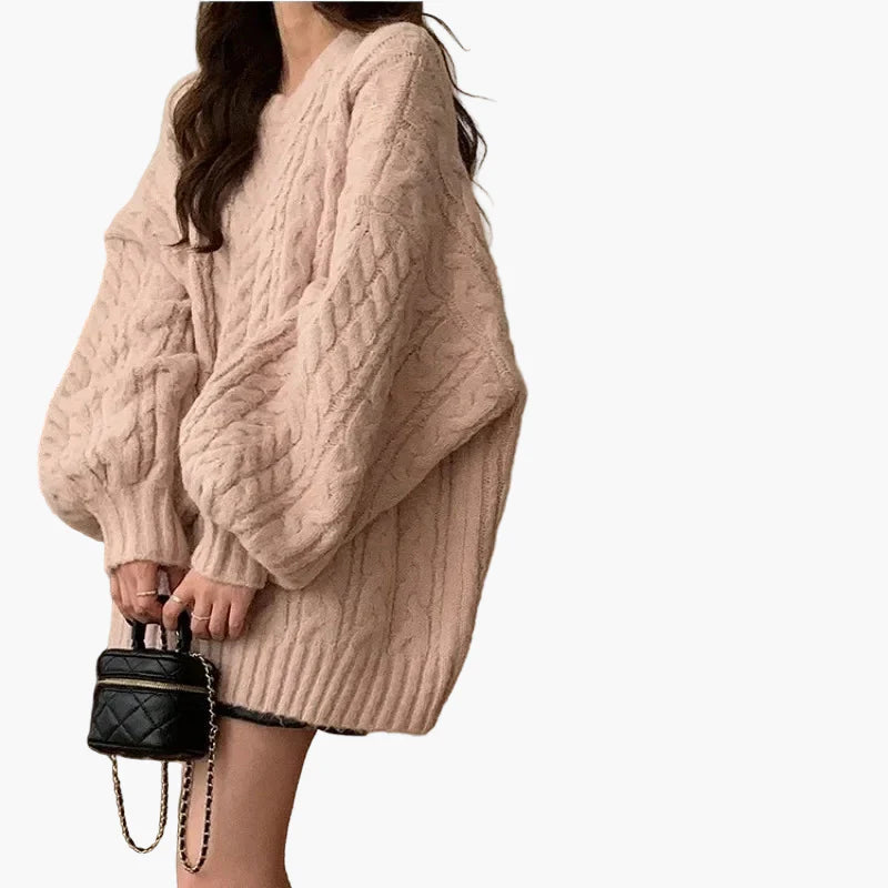 Damen Oversize Strickpullover mit Zopfmuster – Lässiger Herbst-Winter Look für jeden Tag