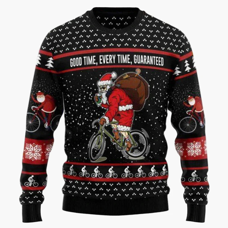 Herren Ugly Christmas Sweater Biker Santa – Lustiger Weihnachts-Pullover im Motorrad-Design