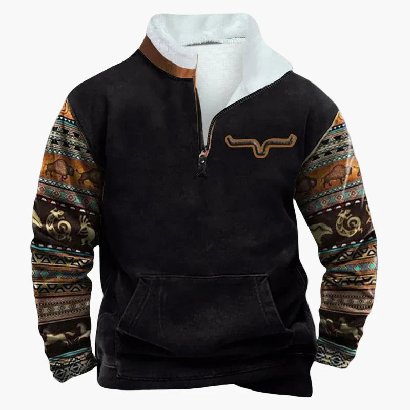 Herren Wild West Vintage Outdoor Pullover im Cowboy-Stil mit Stehkragen