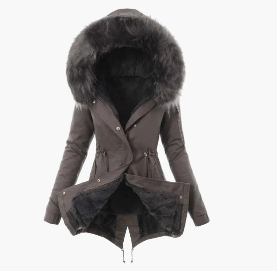Damen Winterjacke mit Kapuze und Kunstfell – Eleganter Parka für kalte Tage