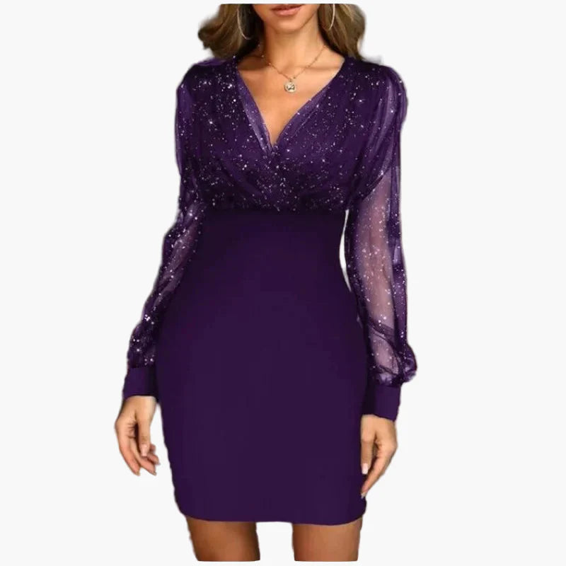 Damen Elegantes Partykleid mit Glitzer und Transparenten Ärmeln – Perfekt für Abendveranstaltungen