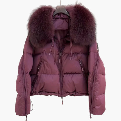 Damen Winter Steppjacke mit Kapuze und luxuriösem Pelzkragen – Stilvolle Kurzjacke für kalte Tage