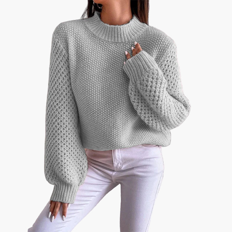 Damen Strickpullover mit Grobstrick und Ballonärmeln – Modischer Oversize Sweater für Herbst & Winter