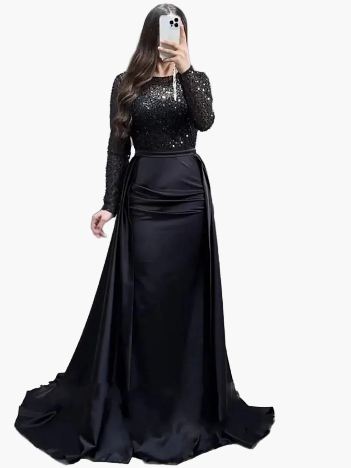 Damen Abendkleid Elegant Langarm Glitzer Pailletten Party- und Ballkleid