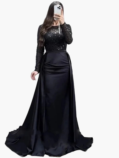 Damen Abendkleid Elegant Langarm Glitzer Pailletten Party- und Ballkleid