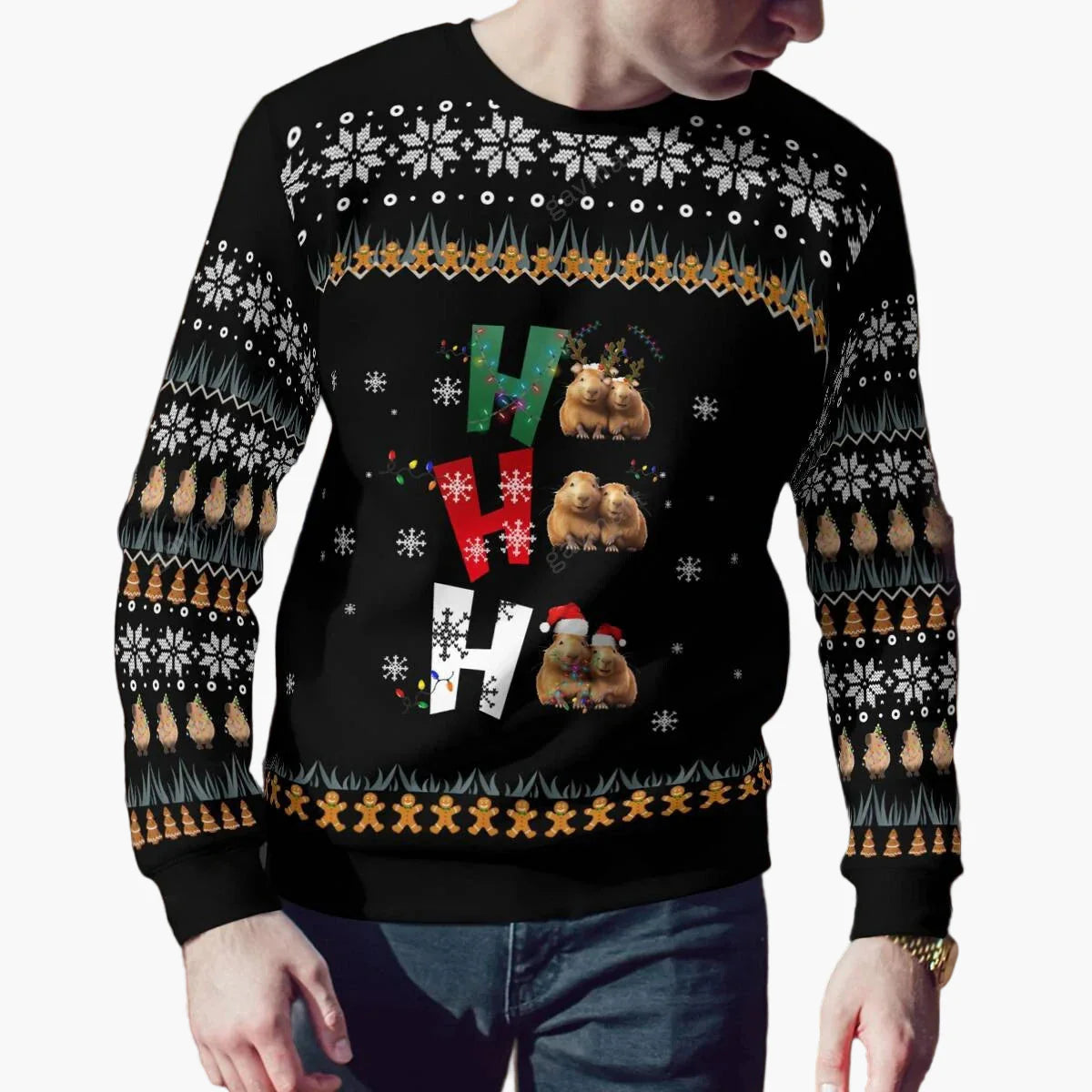 Herren Weihnachtspullover mit Capybara-Motiv – Lustiger Ugly Christmas Sweater für Erwachsene
