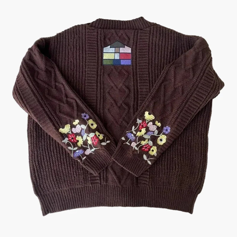 Damen Strickjacke mit Blumenstickerei und Vintage-Charme – Herbst/Winter Cardigan für Freizeit