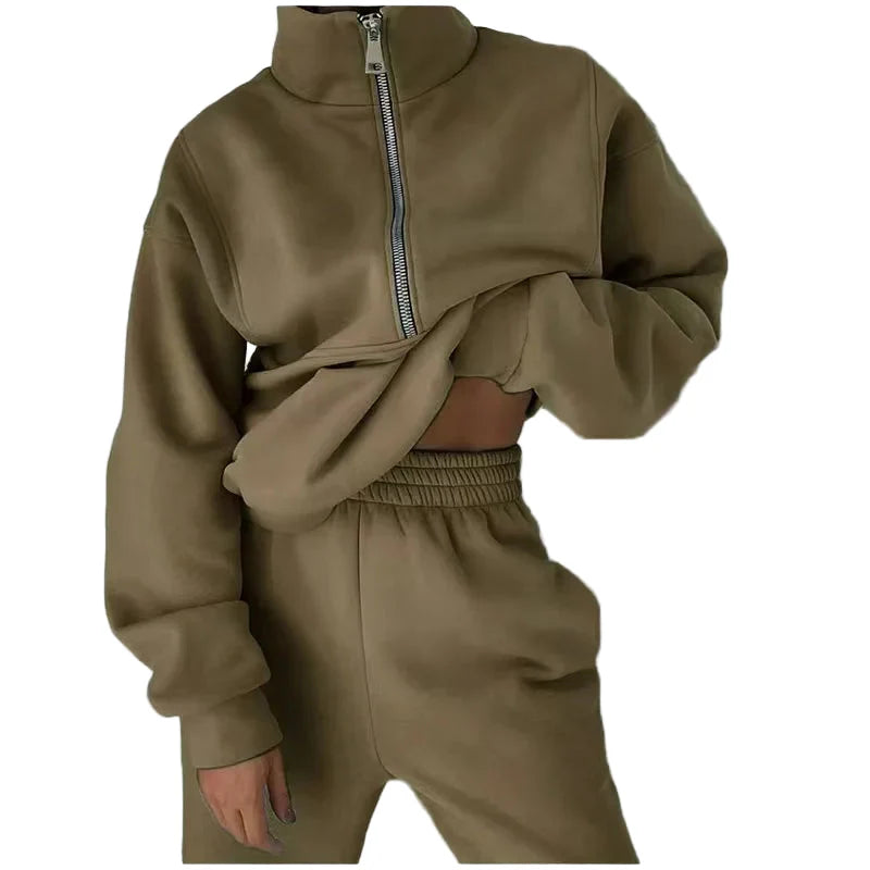 Damen Freizeit Trainingsanzug mit Reißverschluss – Modischer Zweiteiler für Sport und Alltag