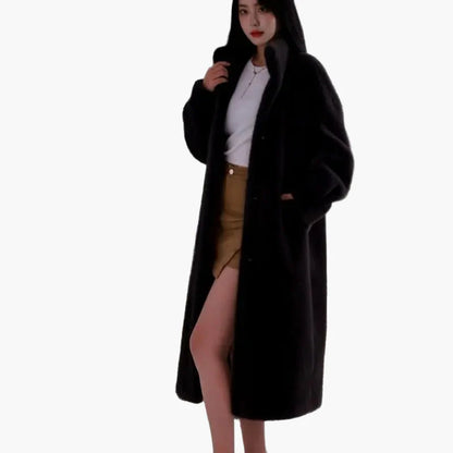 Damen Langer Flauschiger Wintermantel – Eleganter Komfort für kalte Tage