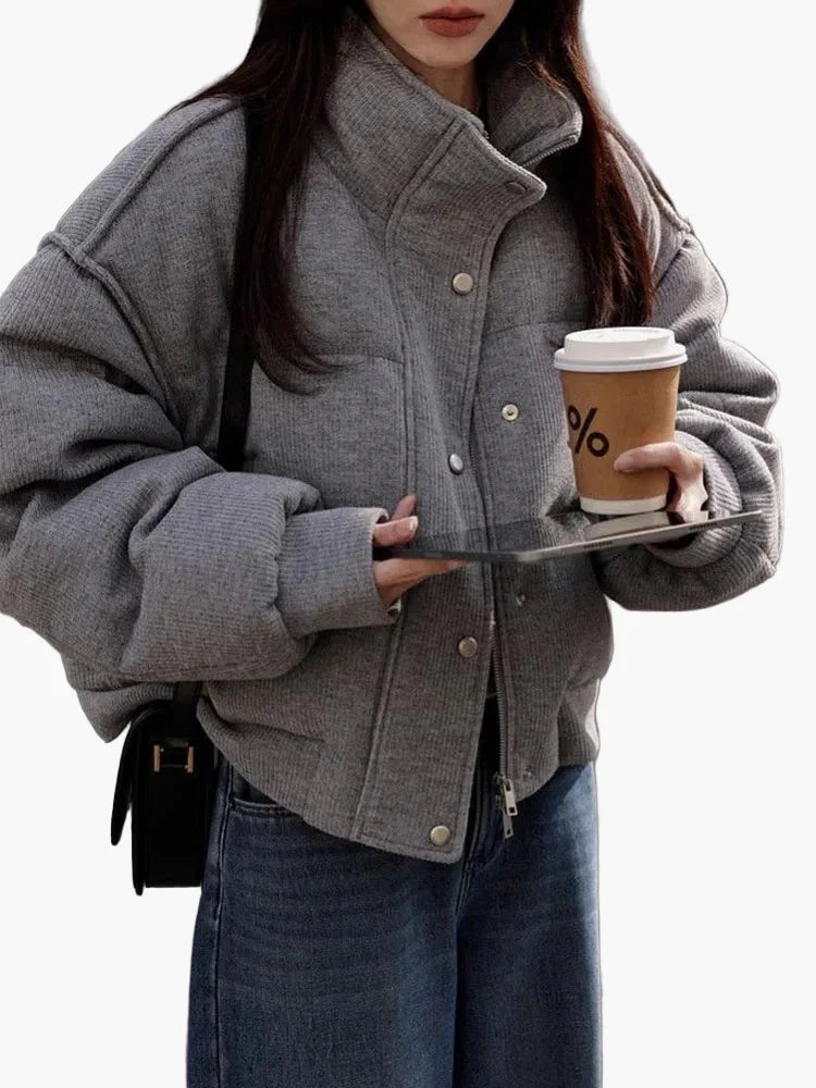 Damen Kurzjacke im Oversize-Stil für Alltag und Freizeit – Modische Winterjacke