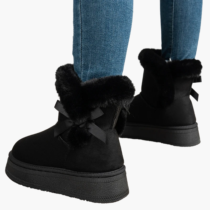 Damen Winter Stiefeletten mit Fellbesatz und Schleifendetail – Modische warme Boots für kalte Tage