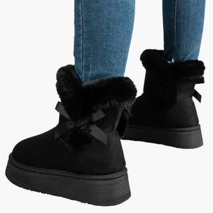 Damen Winter Stiefeletten mit Fellbesatz und Schleifendetail – Modische warme Boots für kalte Tage