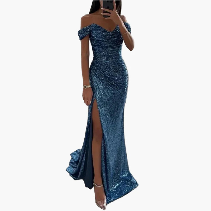 Damen Abendkleid Elegant Off-Shoulder mit Hohem Schlitz – Perfekt für Festliche Anlässe und Gala