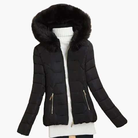 Damen Winter Steppjacke mit Kapuze und Fellkragen – Modischer Outdoor Mantel