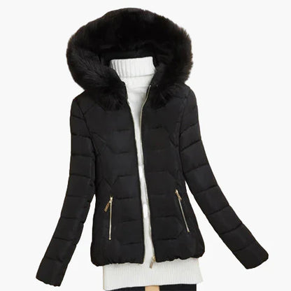 Damen Winter Steppjacke mit Kapuze und Fellkragen – Modischer Outdoor Mantel