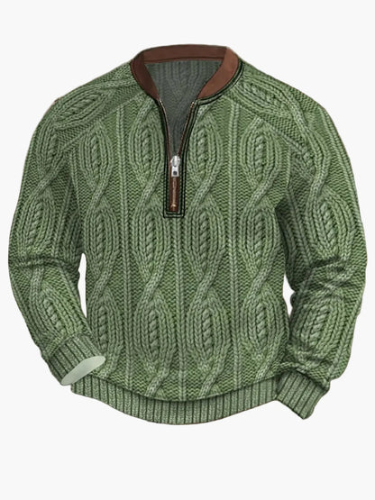 Herren Pullover mit Vintage-Look und halbem Reißverschluss – Stilvoller Freizeit-Sweater für Alltag und Outdoor