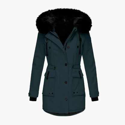 Damen Winterjacke Vintage Stil mit Kapuze und Fellkragen – Eleganter Mantel für Alltag & Freizeit