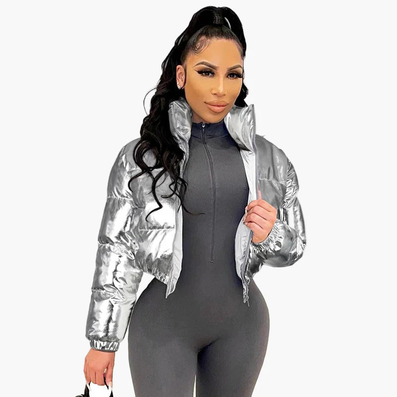 Damen Kurz Pufferjacke Streetstyle Wintermode – Glänzender Look für Alltag & Events