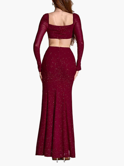 Damen Abendkleid mit Schlitz und Glitzer – Elegantes Maxikleid für festliche Anlässe