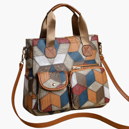Damen Patchwork Schultertasche Vintage Stil – Modische Umhängetasche für Alltag und Freizeit
